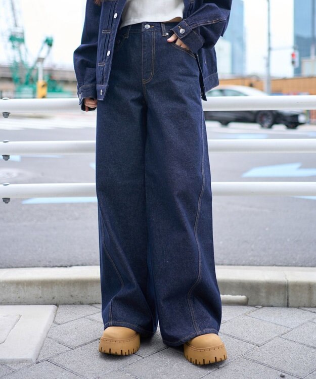 WEGO 【ユニセックス着用ITEM】カバーフィットフラップデニムパンツ デニムインディゴ