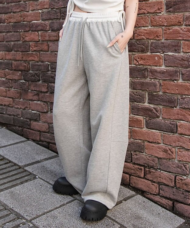 WEGO 【ウエストゴム/SMサイズ展開】カーブデザインスウェットパンツ グレーその他