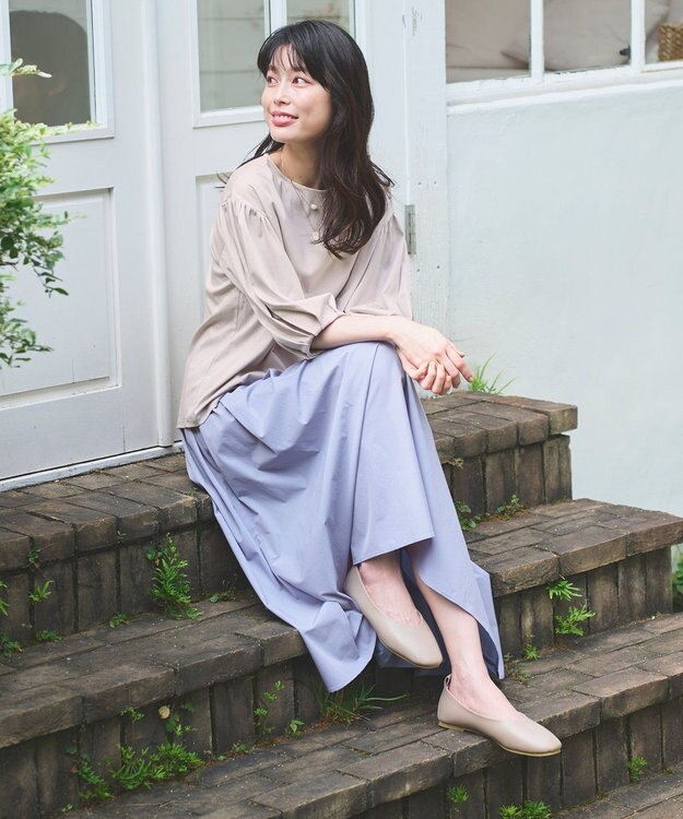 ANY シルケットスムースパフスリーブトップス グレージュ