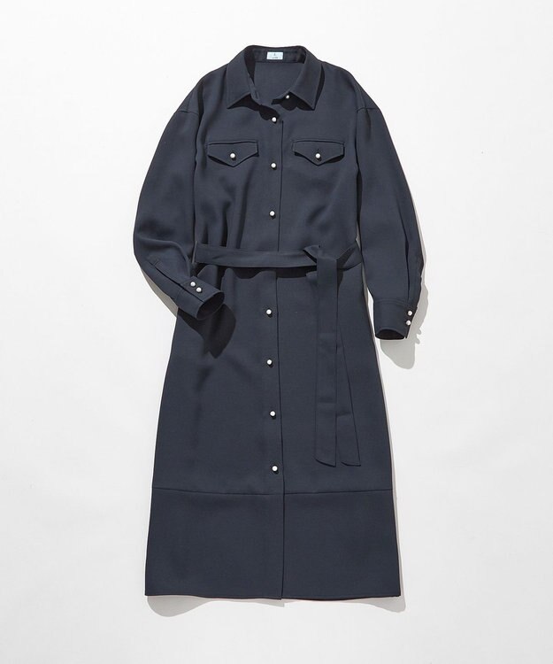 組曲 【サッシュベルト付き】パールボタンシャツワンピース ネイビー系