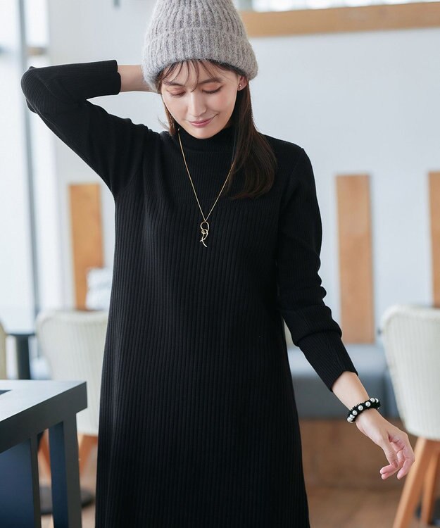 Tiaclasse 【安田美沙子さん着用・新色・XSサイズ追加】リブ切替ニットワンピース ブラック