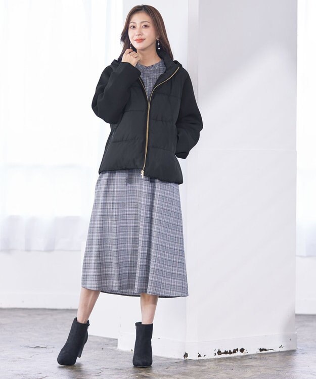 Tiaclasse ファイバーダウン×ダンボール異素材ショートコート ブラック