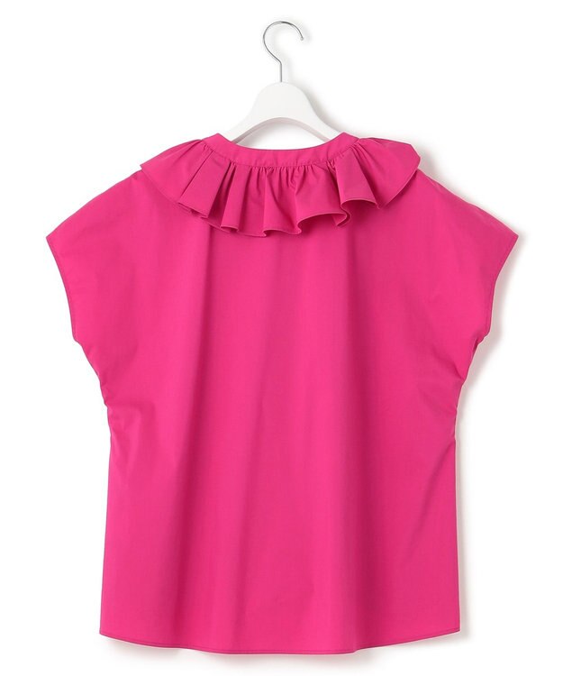 23区 L 【一部店舗限定/洗える】ハイカウントウェザーストレッチ フリル ブラウス マゼンダ