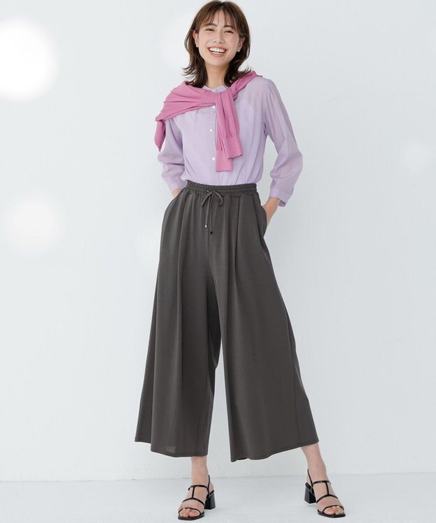 23区 【接触冷感/洗える】ツイストコットンプレーティング ワイド パンツ グレー系