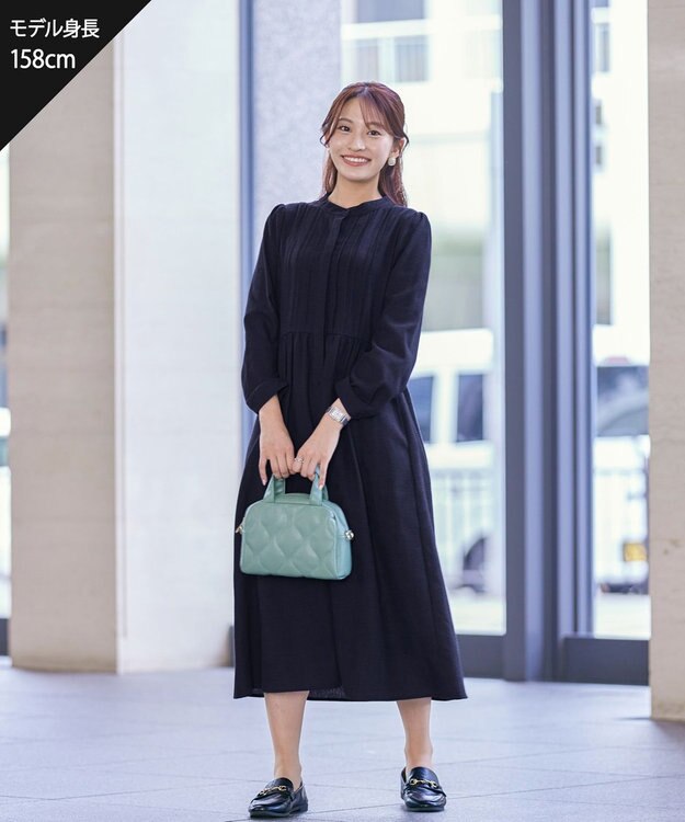 Tiaclasse 【洗える】バンドカラーチェック柄シャツワンピース ネイビー