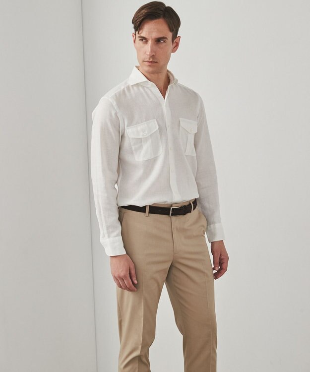 GOTAIRIKU ノルマンディリネン使用【洗える】カッタウェイカラー ソフトリネンシャツ ホワイト系