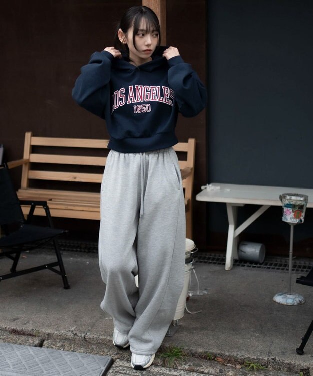 WEGO グラフィックショートプルパーカー ネイビー