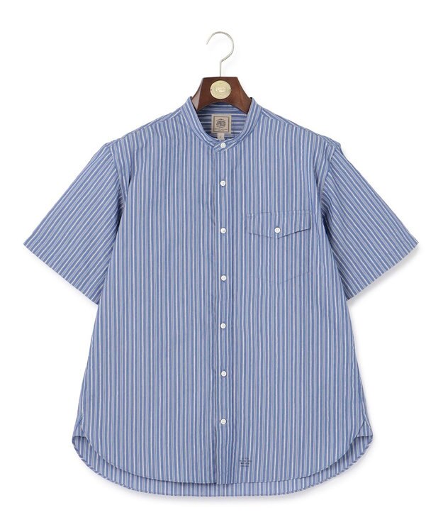 J.PRESS MEN 【クールマックス】サッカー マルチストライプ バンドカラーシャツ ブルー系1