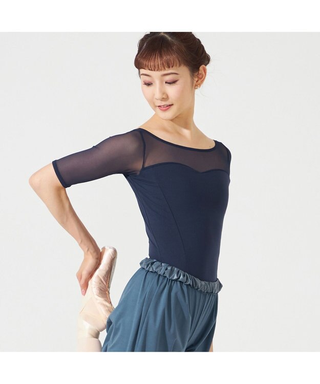 Chacott 5分袖レオタード ネイビー
