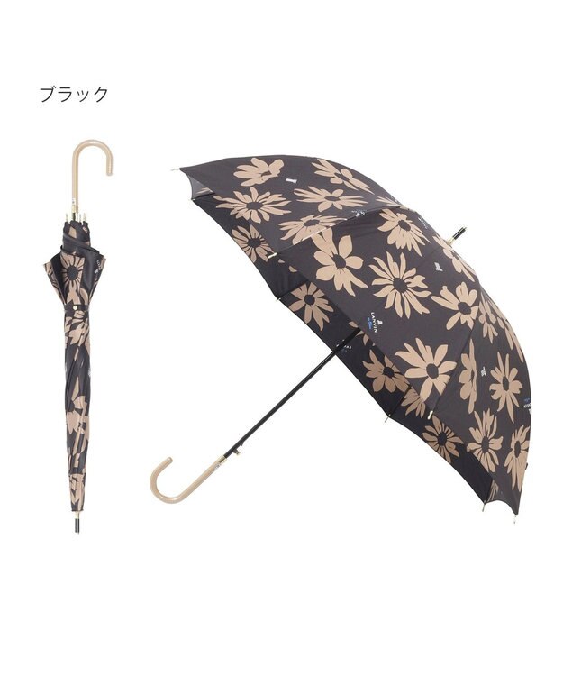 MOONBAT 【耐風】ランバン オン ブルー (LANVIN en Blue) 長傘 サテン ビッグフラワー ブラック