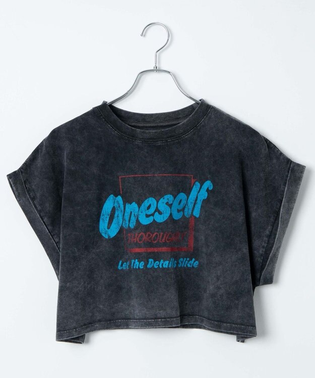 WEGO 【洗える】ヴィンテージウォッシュロールアップショートTシャツ スミクロ