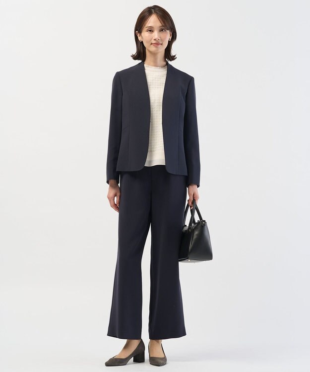 J.PRESS LADIES 【セットアップ対応】セラテリーダブルクロス ノーカラー ジャケット ネイビー系