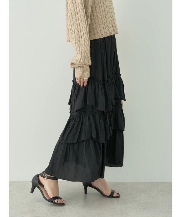 earth music&ecology ランダムティアードボリュームスカート Black