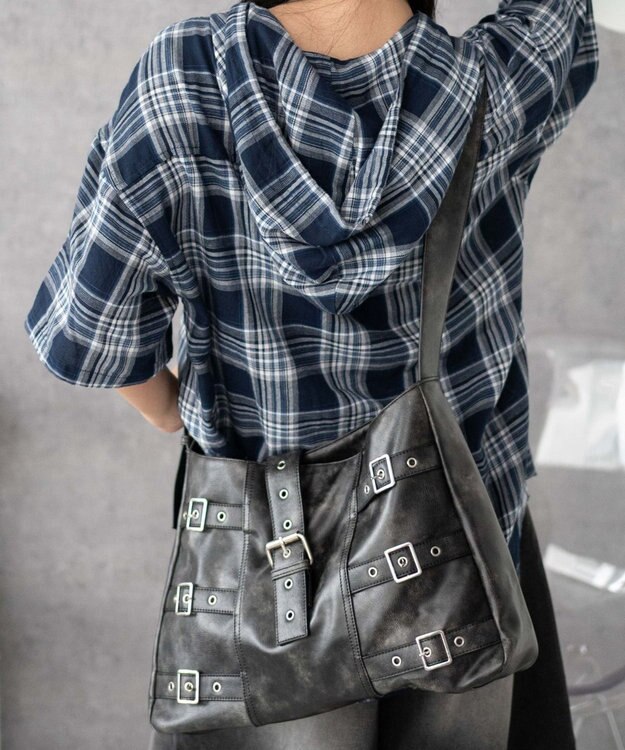 WEGO ベルトデザインBIGショルダー ブラック