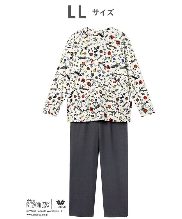 WACOAL PEANUTS パジャマ 長袖 長ズボン 綿100%(本体) スヌーピー レディース FDX561 /ワコール アイボリー