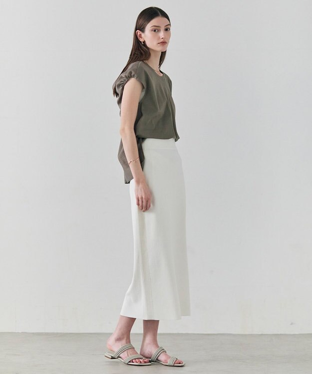 BEIGE， NADIA / 異素材ライン ストレッチニットスカート Ecru
