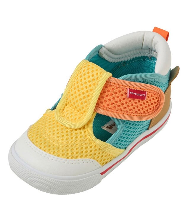 MIKI HOUSE HOT BISCUITS 【14-15cm】かかと顔 メッシュ セカンドベビーシューズ 黄