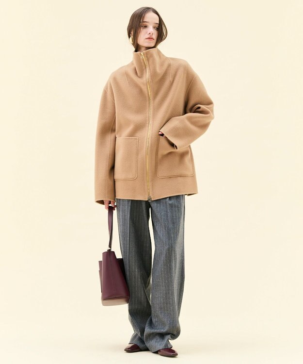 BEIGE， ZION / ウールスタンドカラーショートコート Camel