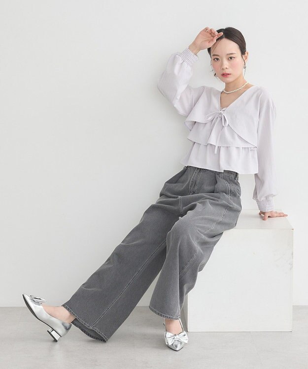 earth music&ecology ティアードアンサンブルブラウス Ice Gray