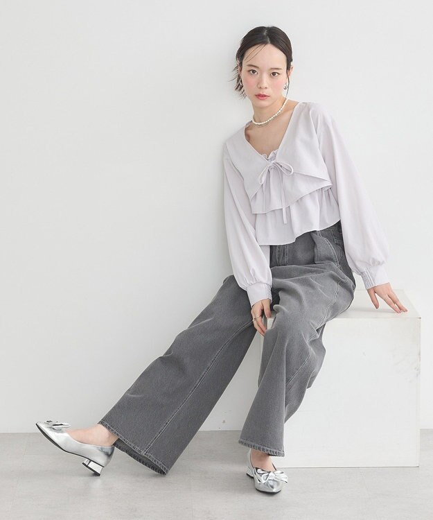 earth music&ecology ティアードアンサンブルブラウス Ice Gray