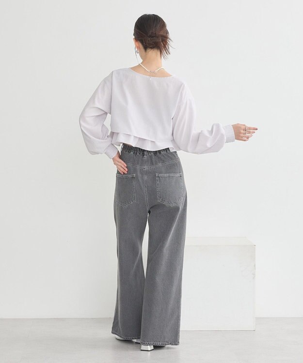 earth music&ecology ティアードアンサンブルブラウス Ice Gray