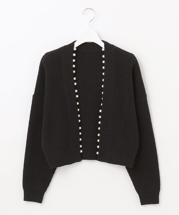 Feroux 【洗える】パール付き カーディガン ブラック系