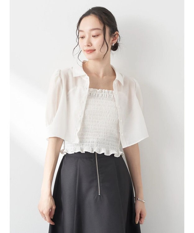 earth music&ecology ＳＥＴ２点シアークロップドシャツ×シャーリングタンク Ivory