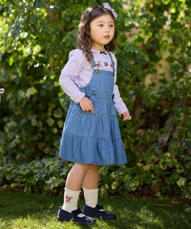 ANY KIDS テディベリー刺繍 長袖Tシャツ ラベンダー