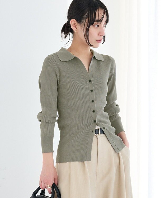 CRAFT STANDARD BOUTIQUE 襟付きコンパクトリブニットカーディガン Charcoal Gray