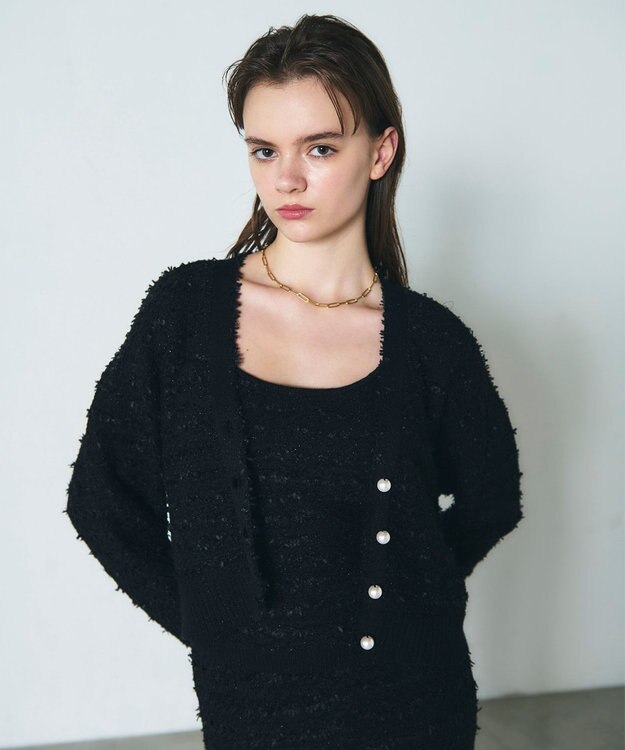 GRACE CONTINENTAL ラメツイードニットカーディガン ブラック