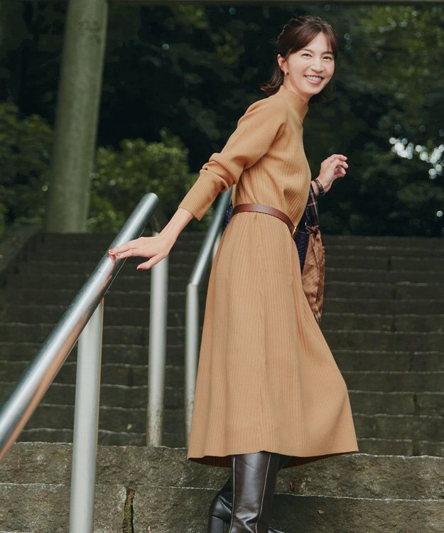 Tiaclasse 【安田美沙子さん着用・新色・XSサイズ追加】リブ切替ニットワンピース マスタード