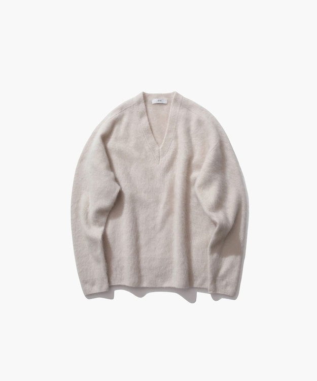 ATON ROYAL FUR CASHMERE | Vネックセーター WARM WHITE
