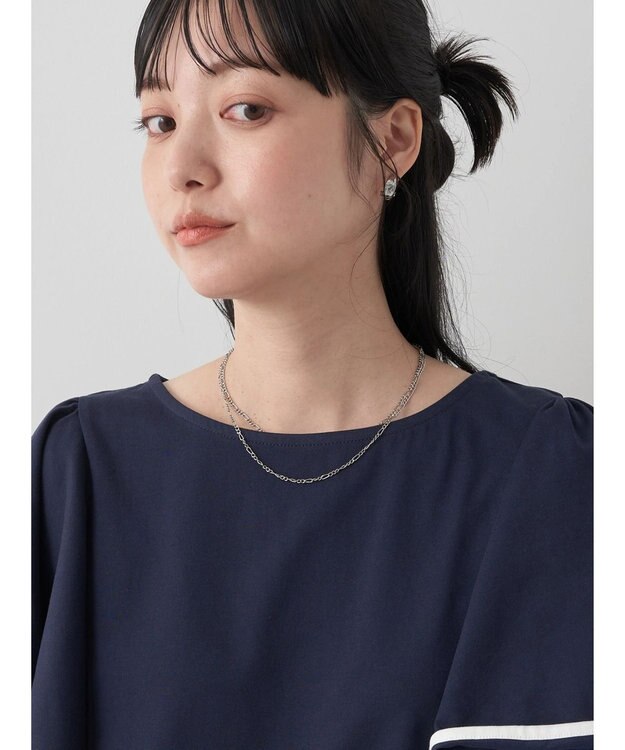 earth music&ecology パイピングフレアスリーブカットソー Navy