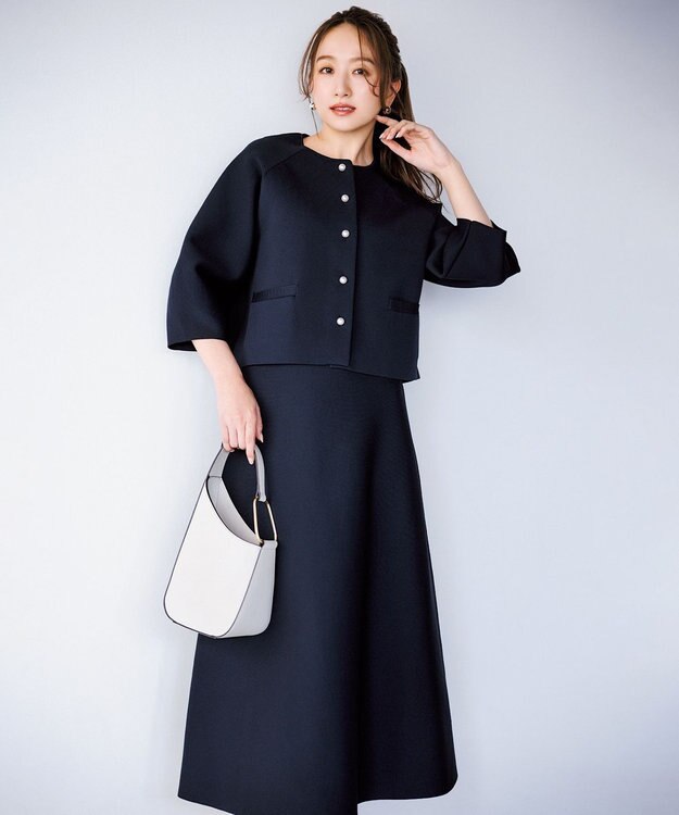 UNFILO L BEAUTY FORM KNIT パールボタン カーディガン ネイビー