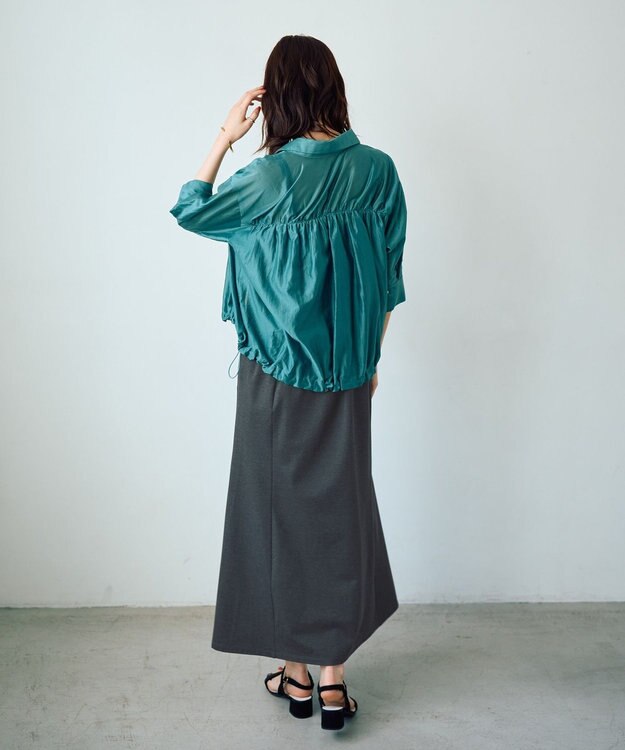 YECCA VECCA 【2点SET】シアーシャツ×Aラインキャミワンピース Blue Green