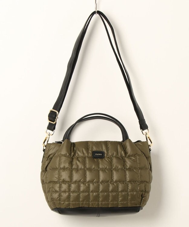 style code 【PADMA/パドマ】レザー x ナイロンキルティング ミニボストン ショルダーバッグ カーキ