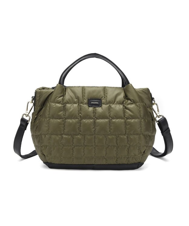 style code 【PADMA/パドマ】レザー x ナイロンキルティング ミニボストン ショルダーバッグ カーキ