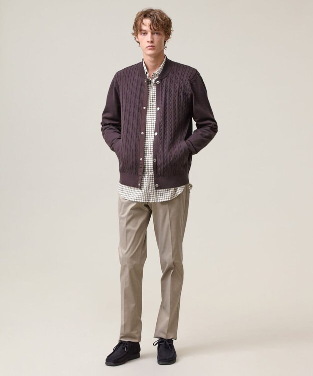 J.PRESS MEN 羽織るだけで整う大人の品格【ストレッチ / イージーケア】【FLEX YARN】ケーブルニット ブルゾンライク カーディガン ブラウン系