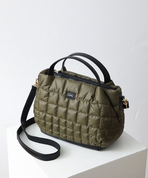 style code 【PADMA/パドマ】レザー x ナイロンキルティング ミニボストン ショルダーバッグ カーキ