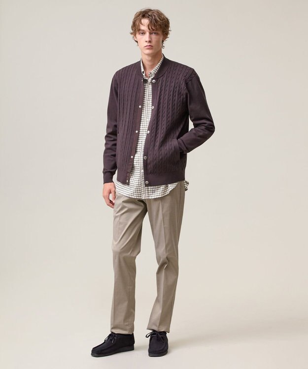 J.PRESS MEN 羽織るだけで整う大人の品格【ストレッチ / イージーケア】【FLEX YARN】ケーブルニット ブルゾンライク カーディガン ブラウン系