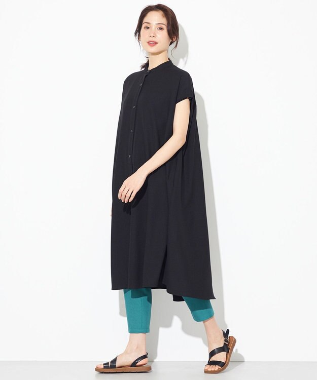 ANY 【洗える】バンドカラーとろみ ワンピース ブラック