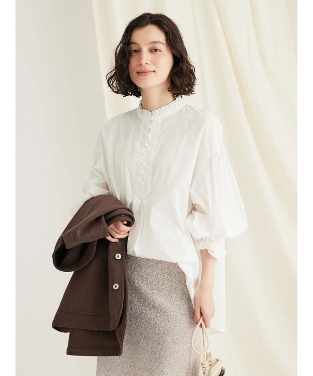 CRAFT STANDARD BOUTIQUE パールボタンピコフリルブラウス Off White