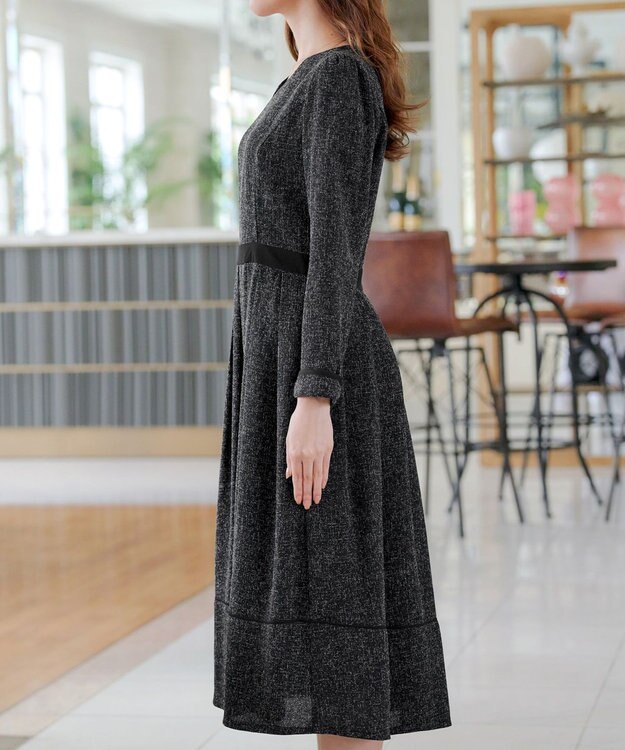 Tiaclasse 【洗える】配色パイピングフレアワンピース ブラック