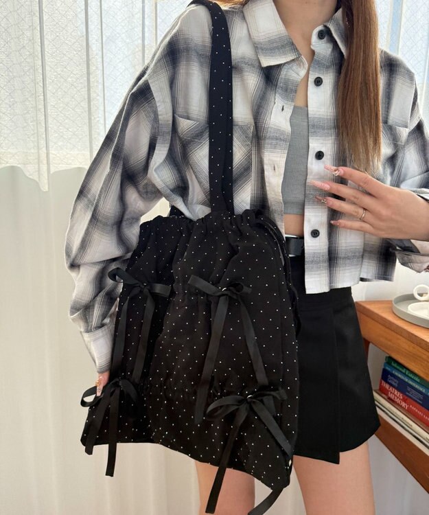 WEGO ドロストリボンギャザートート ブラックその他