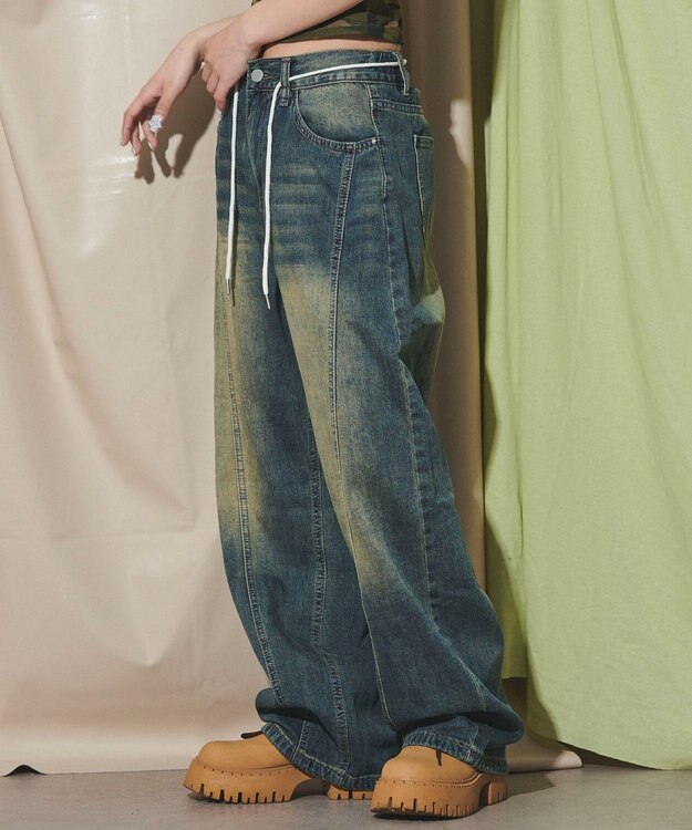 WEGO ウォッシュストリングデニム デニム中濃色