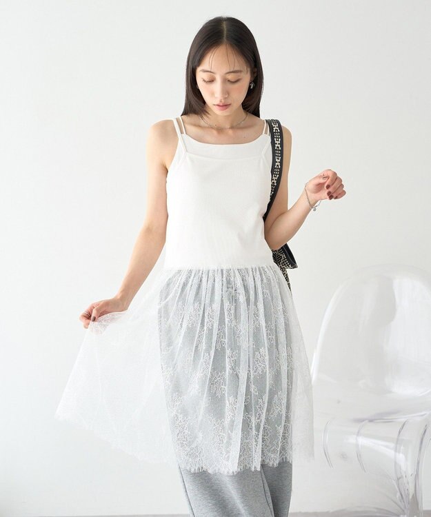 earth music&ecology チュールヘムキャミソール Off White