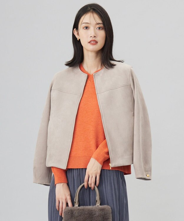 J.PRESS LADIES L スウェードダンボール ブルゾン グレージュ系