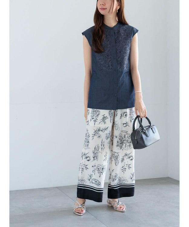 Te chichi リーフレースノースリーブチュニックシャツ ネイビー