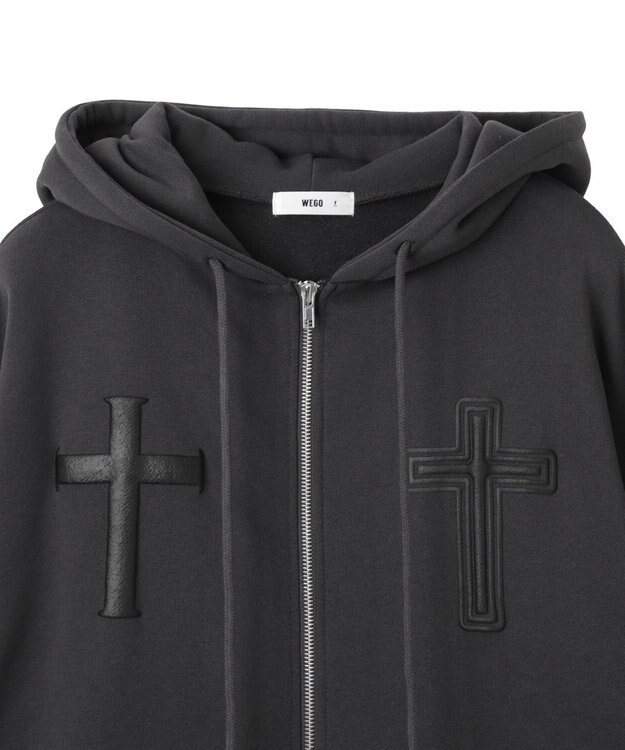 WEGO 【裏起毛/セットアップ対応】グラフィック裏起毛ZIPビッグパーカー グレー
