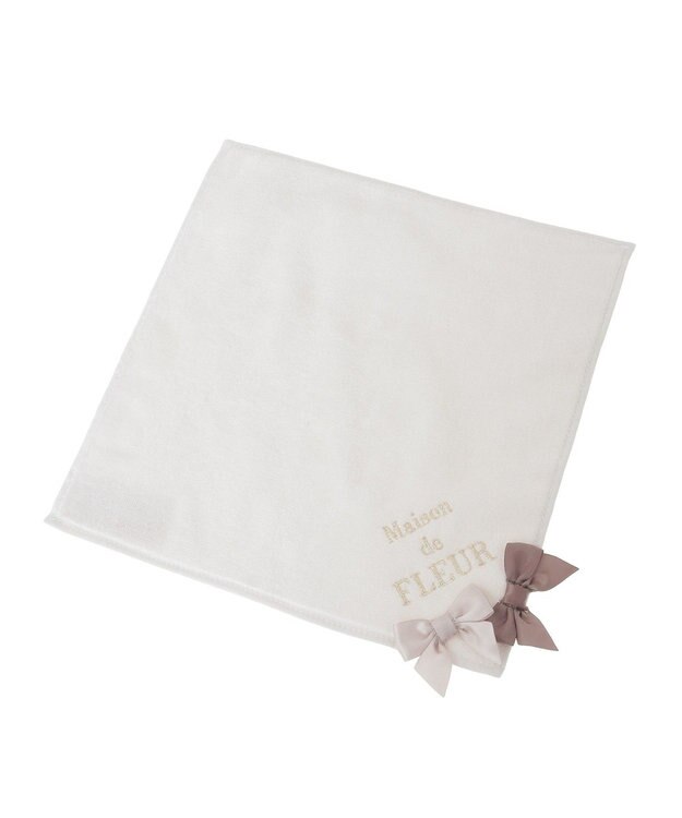 Maison de FLEUR バイカラーリボンタオルハンカチ Ivory